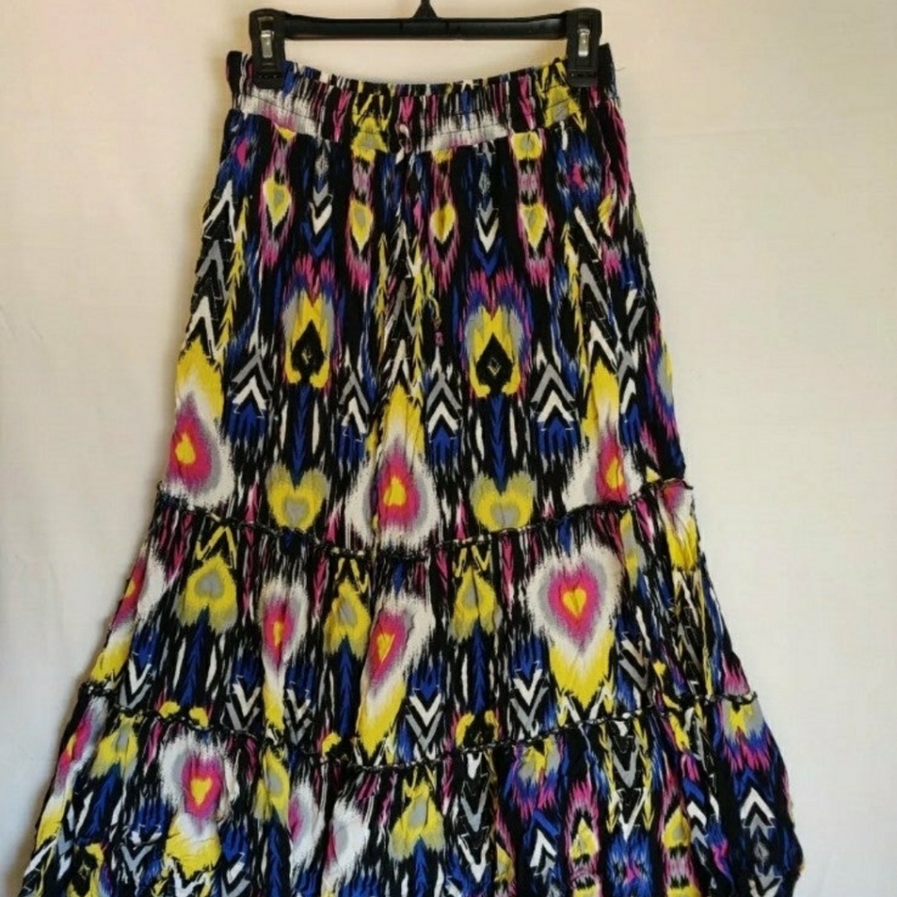 NY Collection Geometric Multicolor Skirt Women's Size S Rayon Maxi